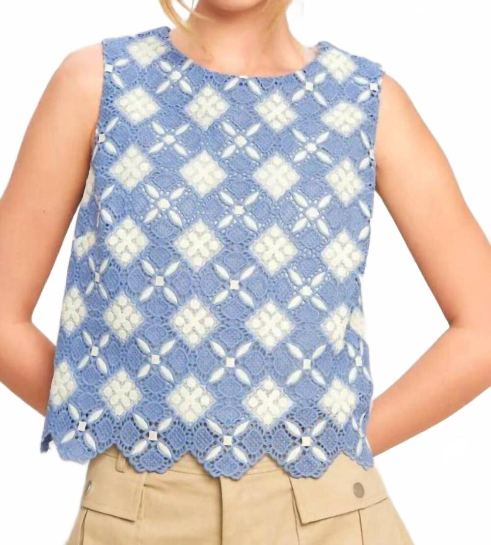 NEW FLYING TOMATO woven lace top in blue